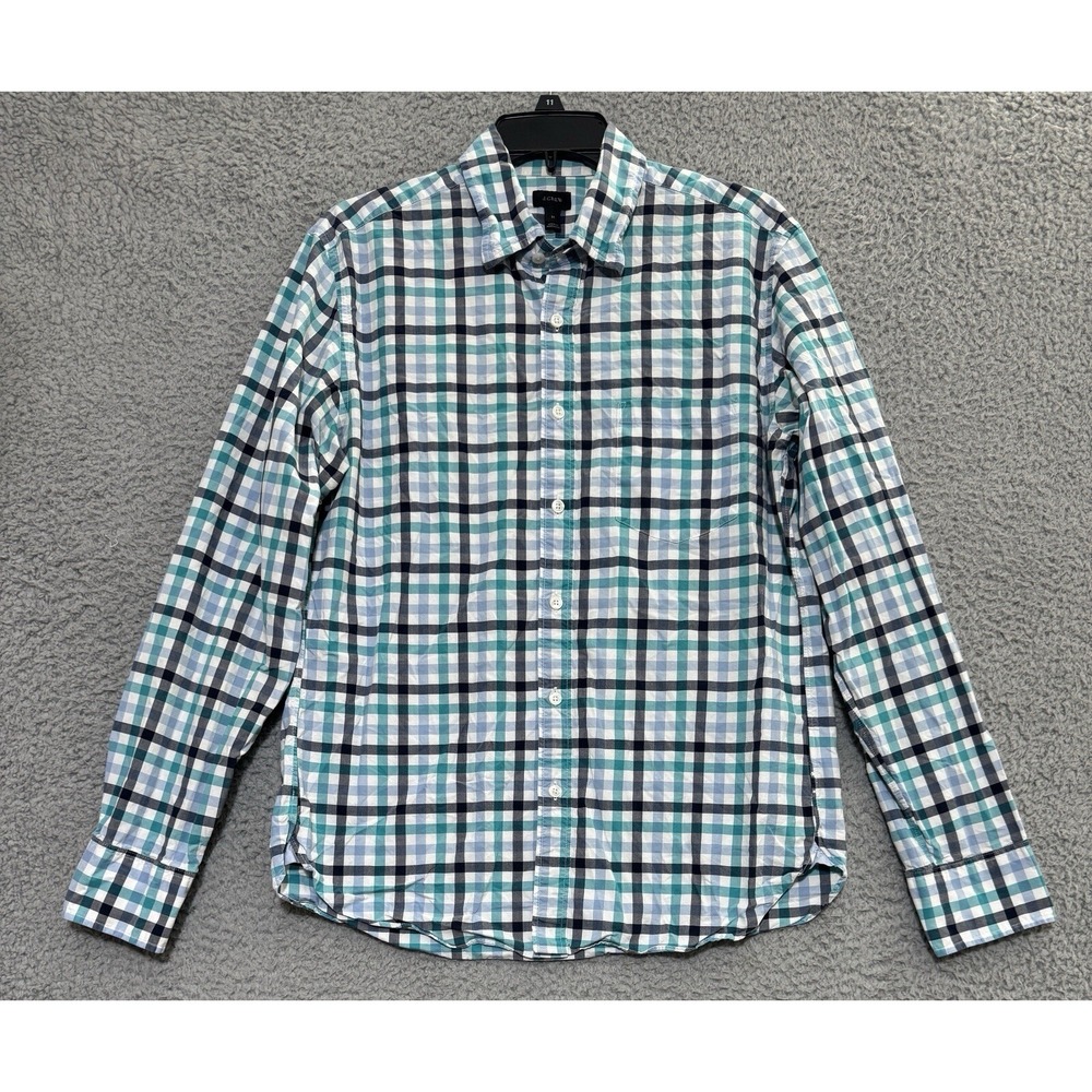 J Crew Plaid Button Up Long Sleeve Shirt Mens Size Medium 100%‎ Cotton